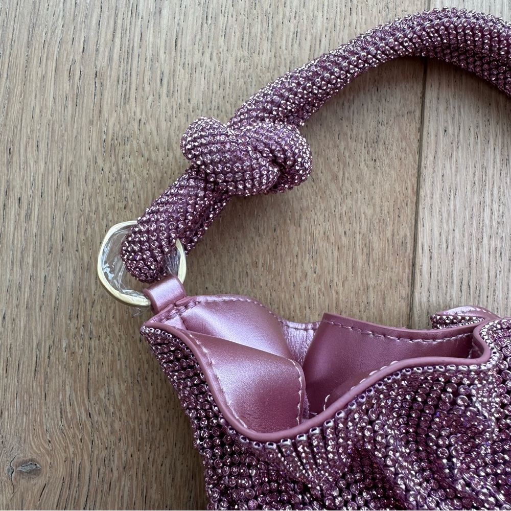 🆕 Cult Gaia Slouchy Pink Mini Crystal Embellished Shoulder Bag - Picture 6 of 17